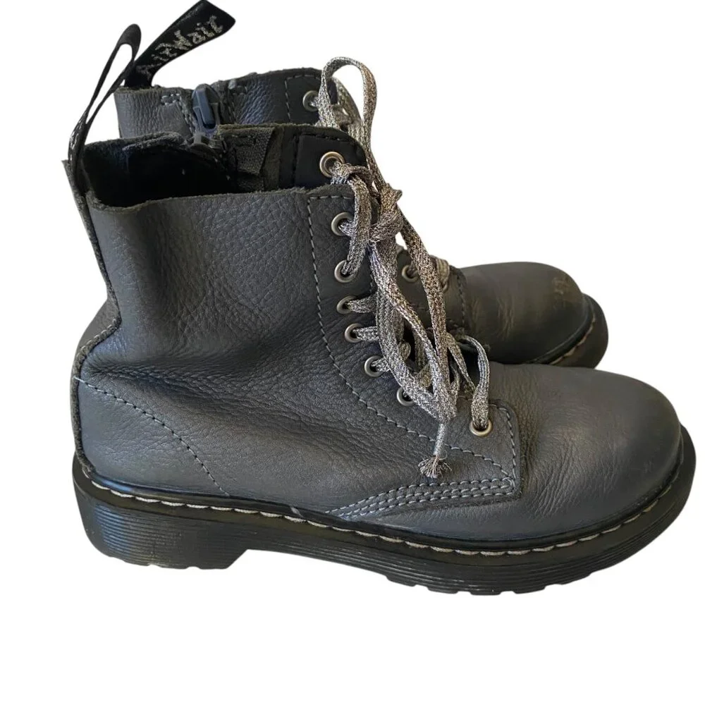 Dr. Martens Pascal-J Blue Leather Lace-Up Boots US 1 EU 32 Youth Kids‎